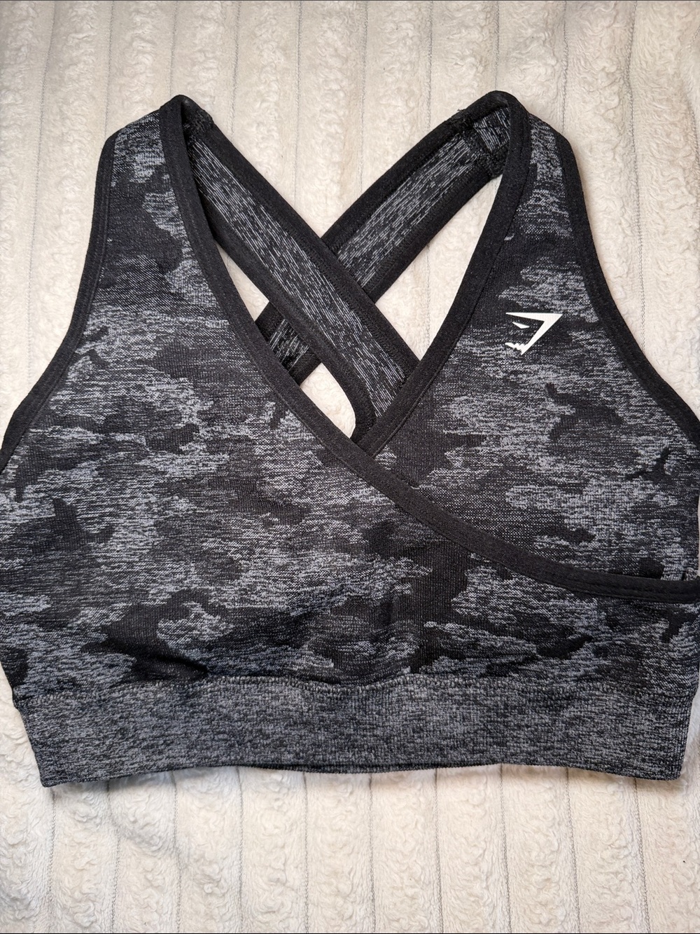 Gymshark Black & Charcoal Camo Cross-Back Sports Bra